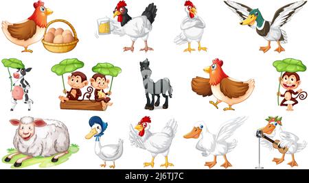 Farm animals on white background illustration Stock Vector