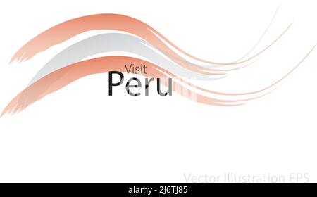 the slogan visit Peru with curved waves in watercolor style which are in the colors of the national flag. Vector Illustration Stock Vector