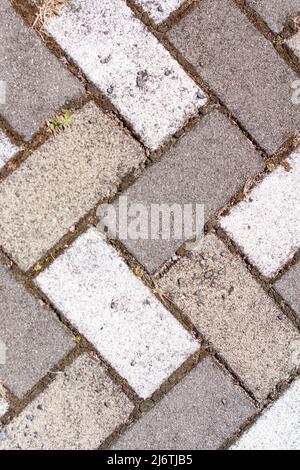 Closeup of sidewalk paved with rectangular white and gray tiles in top view. Stock Photo