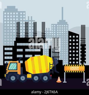 concrete mixer truck in constrution Stock Vector