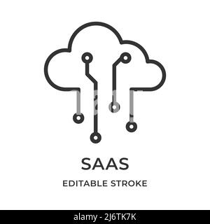 Saas. Software as a service. Cloud Computing Model. Remote use. Vector illustration. Editable stroke linear icon. Stock Vector