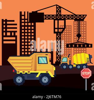 trucks in construction Stock Vector