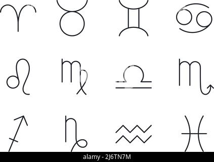 Icon set. Zodiac signs isolated vector line icons. Astrological symbols Stock Vector