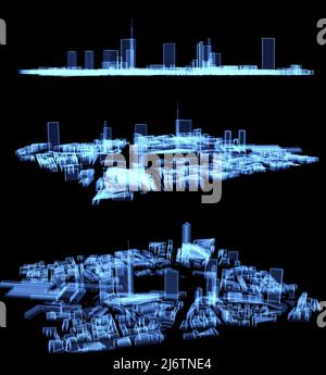 Map of the Porta Nuova area in Milan, Hologram, sci-fi, skyline, skyscrapers and palace of the region. Aerial view of buildings and homes. Italy Stock Photo