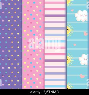 four pastel colors patterns Stock Vector