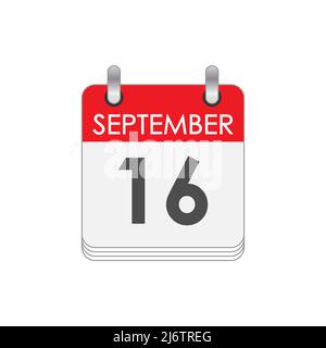 SEPTEMBER 16. A leaf of the flip calendar with the date of SEPTEMBER 16. Flat style. Stock Vector