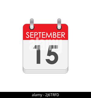 SEPTEMBER 15. A leaf of the flip calendar with the date of SEPTEMBER 15. Flat style. Stock Vector