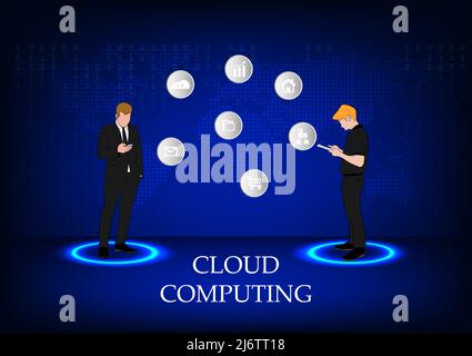 graphics drawing business man hold smartphone use connection communication for cloud computing Stock Vector
