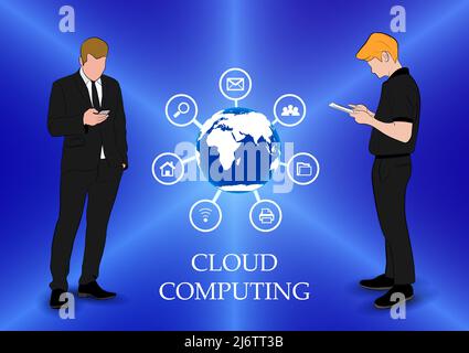 graphics drawing business man hold smartphone use connection communication for cloud computing Stock Vector
