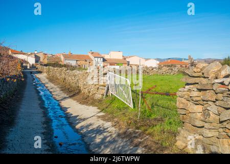 Way and overview of the village. Gandullas, Madrid province, Spain. Stock Photo