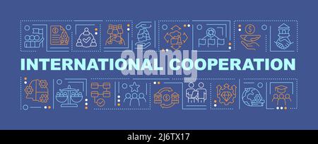Global cooperation word concepts dark blue banner Stock Vector
