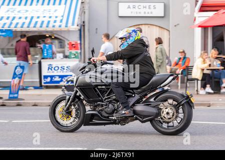 Ducati Diavel motorbike riding at the Southend Shakedown 2022 motorcycle event on Easter Bank Holiday Monday in Southend on Sea, UK. Stock Photo