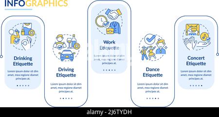 Types of etiquette rectangle infographic template Stock Vector