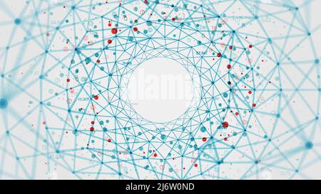 Abstract vector polygonal background with connected lines and dots forming a circle, big data network visualization concept processing application sof Stock Vector