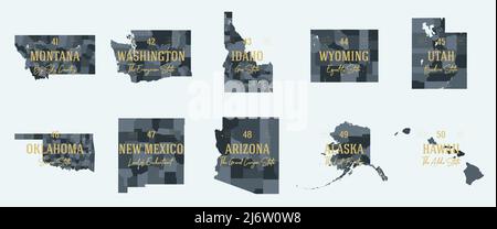 Set 5 of 5 Division United States into counties, political and geographic subdivisions of a states, Highly detailed vector maps with names and territo Stock Vector