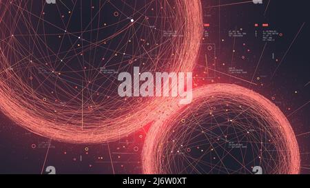 Futuristic connected dots and lines polygons plexus, information flow processing technology, two spheres of digital clouds, abstract vector background Stock Vector