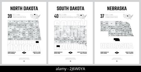 Highly detailed vector silhouettes of US state maps, Division United States into counties, political and geographic subdivisions of a states, West Nor Stock Vector