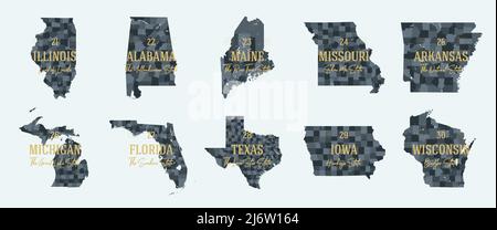 Set 3 of 5 Division United States into counties, political and geographic subdivisions of a states, Highly detailed vector maps with names and territo Stock Vector