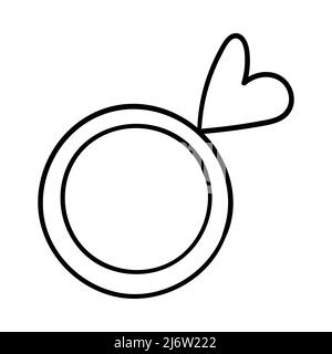 Ring with a heart-shaped decoration. For decoration on Valentine's Day. Simple outline single design element is hand drawn and isolated on a white bac Stock Vector