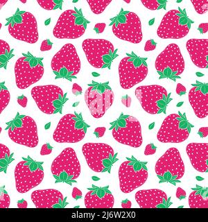 Seamless pattern with strawberries. Simple color summer pattern with berries. Flat elements are isolated. Transparent background. For design of kitche Stock Vector