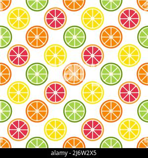Seamless pattern with citrus fruits. Summer geometric pattern with fruit slices. Flat elements are isolated. Transparent background. For the design of Stock Vector
