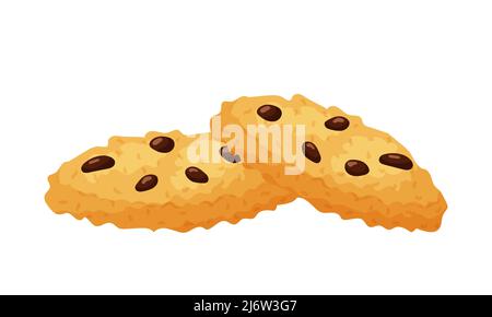Chocolate chip cookies. Sweet pastries. Fat, high-calorie, unhealthy food. Dessert, yummy treat, treat. Illustration in cartoon flat style. Isolated o Stock Vector