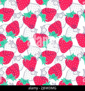 Seamless pattern with strawberries. Simple color summer pattern with berries. Flat elements are isolated. Transparent background. For design of kitche Stock Vector