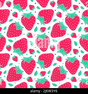 Seamless pattern with strawberries. Simple color summer pattern with berries. Flat elements are isolated. Transparent background. For design of kitche Stock Vector