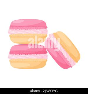 Pink-peach macaroon cakes with cream. Sweet, fatty, high-calorie, unhealthy food, dessert, treat. Color vector illustration in cartoon flat style. Iso Stock Vector