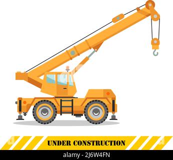 Detailed illustration of colored crane truck, heavy equipment and machinery. Stock Vector