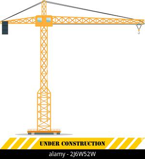 Detailed illustration of colored tower crane, heavy equipment and machinery Stock Vector
