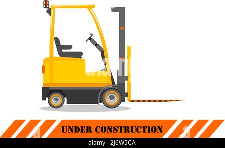 Detailed illustration of forklift. Heavy construction machine. Heavy equipment and machinery. Vector illustration. Stock Vector