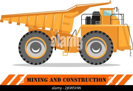 Detailed illustration of mining truck. Off-highway truck. Heavy mining machine equipmente and construction machinery. Stock Vector