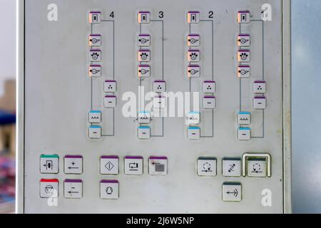 The control panel of the printing press. Stock Photo