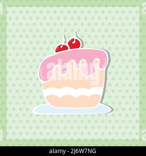 Colorful birthday cake with cherries. Hand drawn outline illustration using doodle art Stock Vector