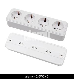 Overhead socket for 4 connectors isolated on a white background. Two angles: front and back. Stock Photo