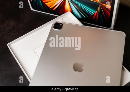 12.18.2021 Kyiv, Ukraine: iPad Pro 12.9-inch 2021 model with Apple M1 chip Stock Photo