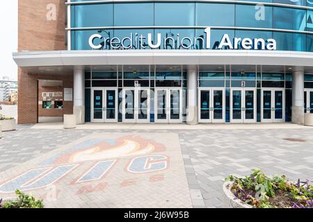 The Credit Union 1 Arena is the stadium of the University of Illinois at Chicago's Chicago Flames Basketball team and hosting other performances. Stock Photo