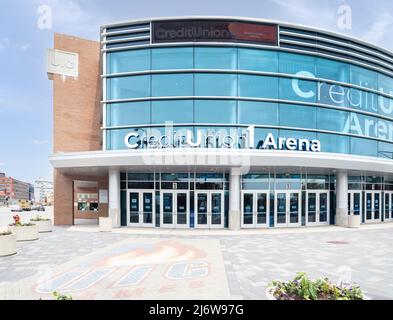 The Credit Union 1 Arena is the stadium of the University of Illinois at Chicago's Chicago Flames Basketball team and hosting other performances. Stock Photo