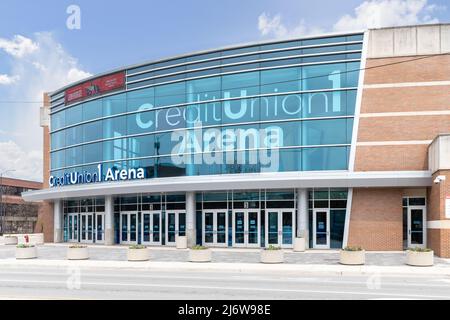 The Credit Union 1 Arena is the stadium of the University of Illinois at Chicago's Chicago Flames Basketball team and hosting other performances. Stock Photo