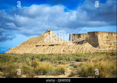 Desert landscape with eroded hills in Bardenas reales national park, Navarro, Spain. Stock Photo