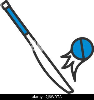 Cricket Bat Icon. Editable Bold Outline With Color Fill Design. Vector Illustration. Stock Vector