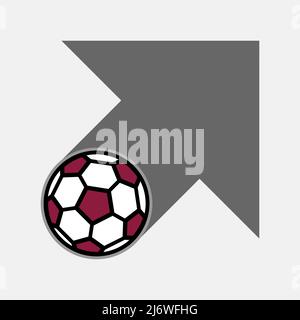 Soccer ball logo. White maroon ball with black outline. Gray arrow indicating direction of movement. Design emblem of World Cup inspired by culture, a Stock Vector