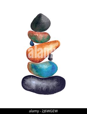 Stone balancing concept. Watercolor tracing. minimalist forms. Vector illustration Stock Vector