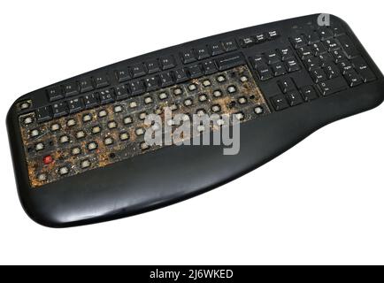 very dirty black disassembled keyboard close-up Stock Photo