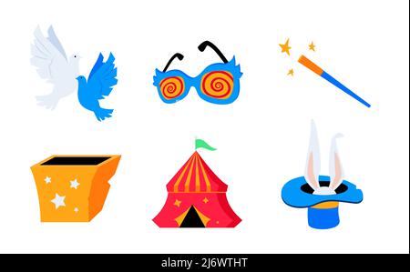 Circus and performance - flat design style icons set Stock Vector