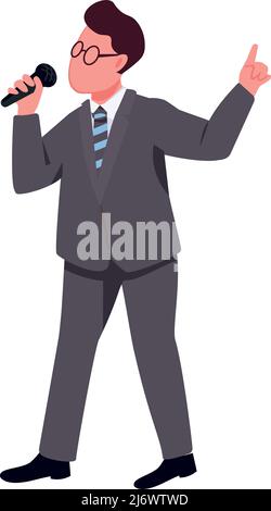 Male television presenter with handheld microphone semi flat color vector character Stock Vector