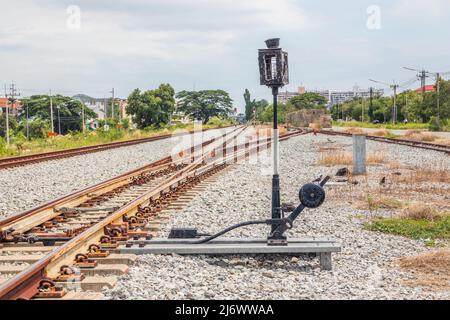 A railway switch or track construction in close proximity to a railway station in Thailand Asia Stock Photo