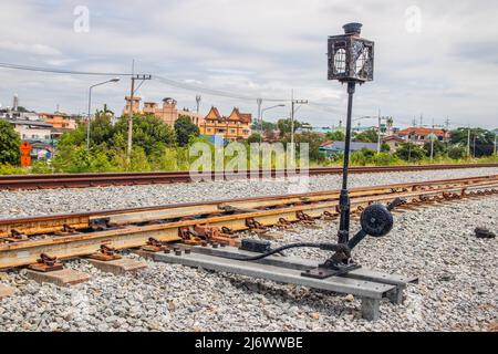 A railway switch or track construction in close proximity to a railway station in Thailand Asia Stock Photo