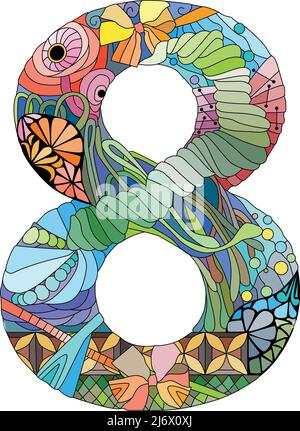 Eight number Isolated zentangle illustration for decoration Stock Vector